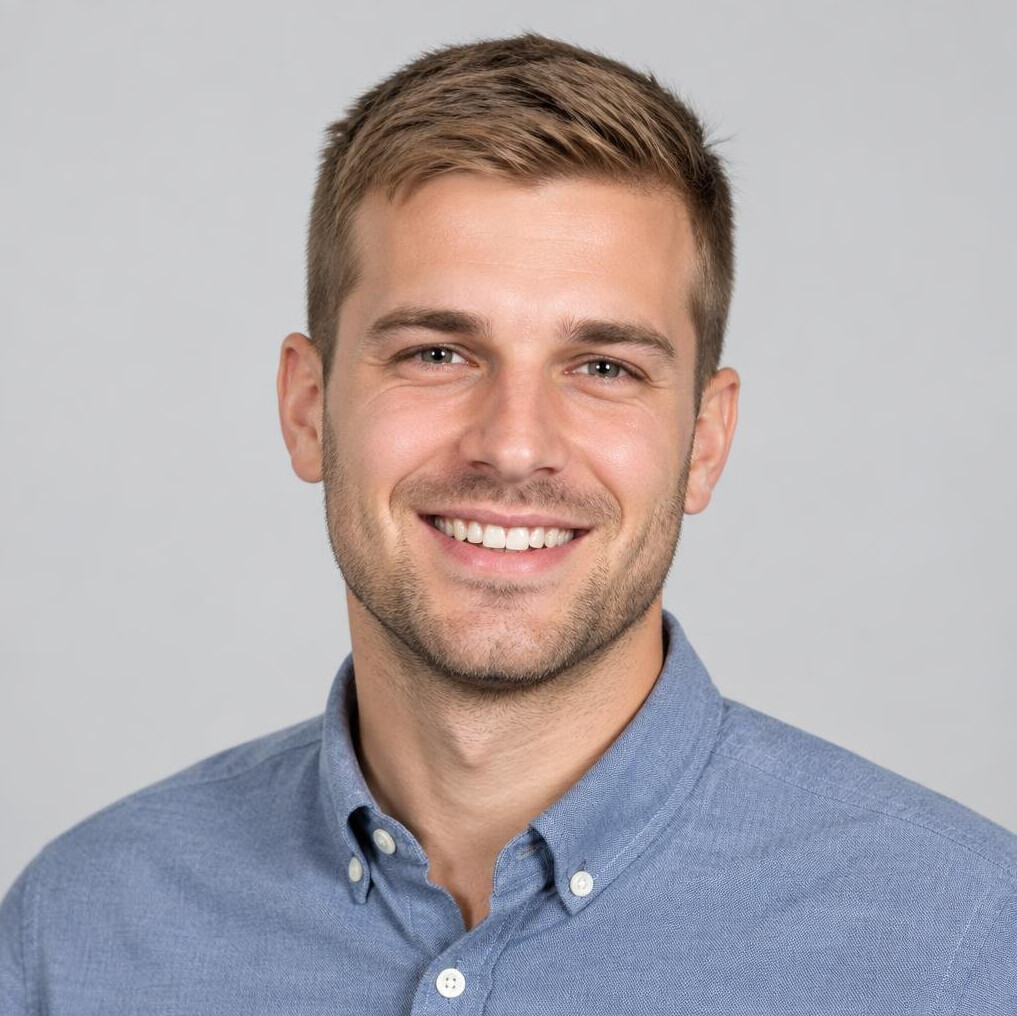 Studio portrait of a smiling Croatian man