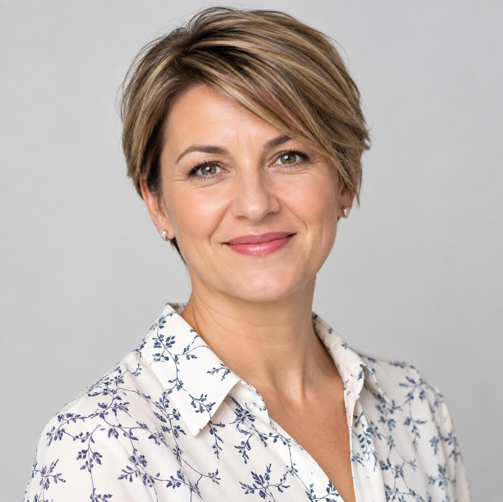 Studio portrait of a smiling Croatian woman