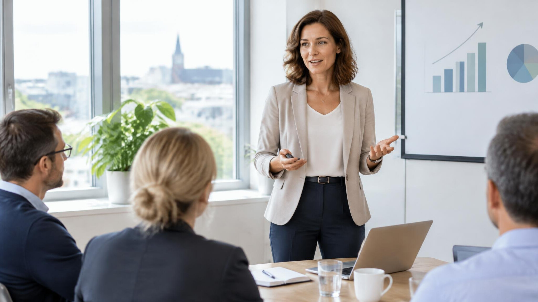 Presenter speaking to a small group in a meeting room